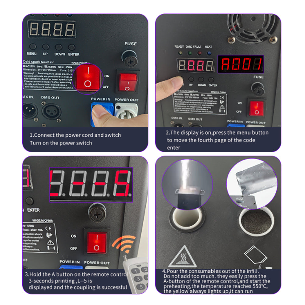 Cold spark Machine 650W with 1-3.5M Range Remote Control for Wedding Disco DJ Stage Show Indoor Party Set