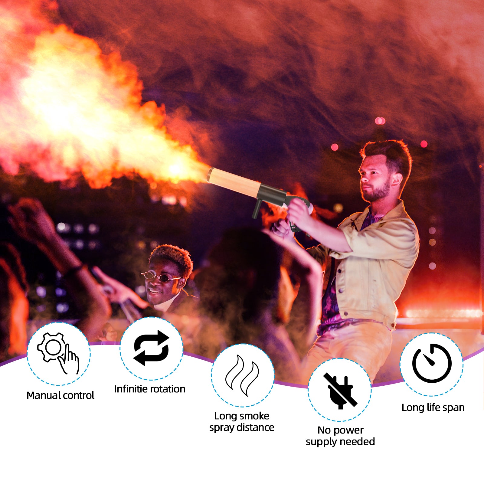 Co2 Smoke Gun Machine 6 Light Stage Effect Gas-Powered Hose Tube