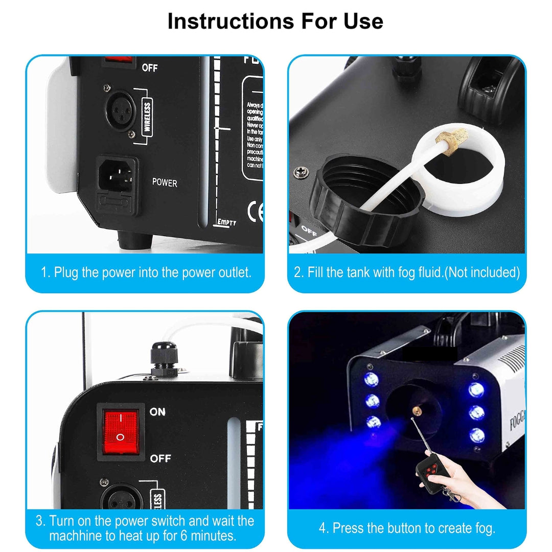 RGB 6 LED 1200W Smoke Fog Machine with Remote Control DJ Party Stage Wedding