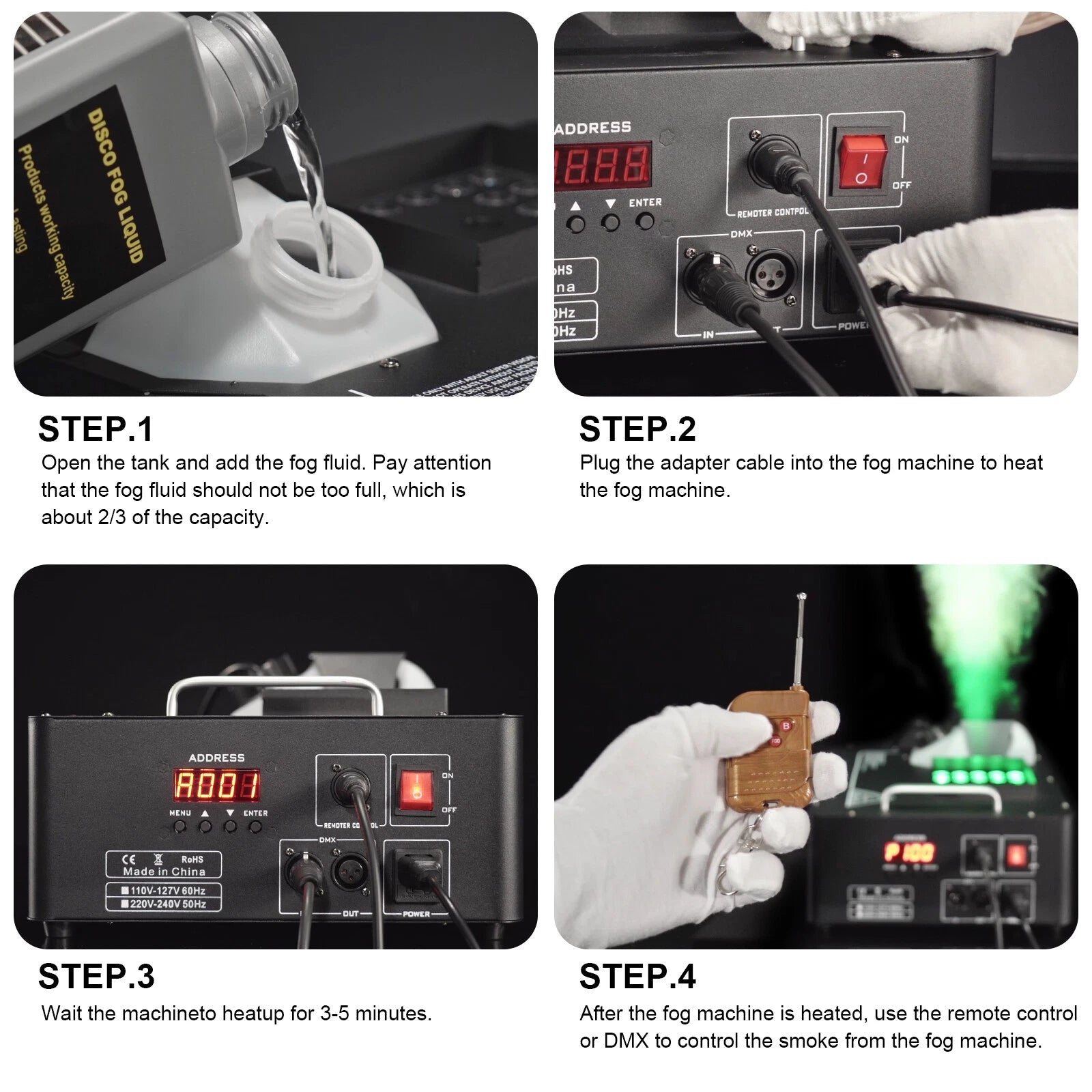 RGB LED Smoke Fog Machine 3000W Remote Control Party Lights DJ Stage Fogger Effect