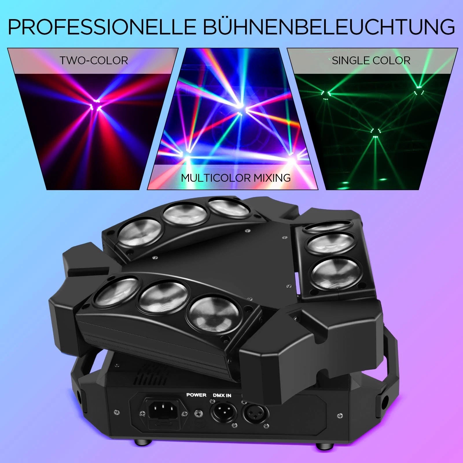 LED 9pcs Spider Moving Head RGB DMX Stage Beam Lighting DJ Disco Party KTV Projector