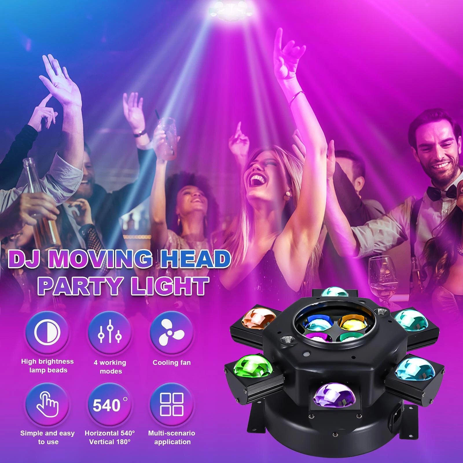 6-Arm LED Moving Head DJ Light DMX-512 Sound Control For Party Stage