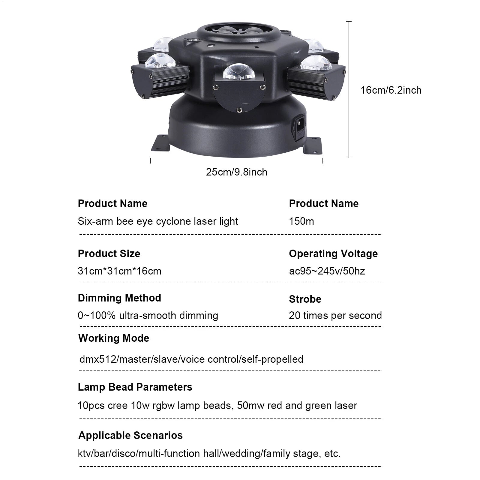6-Arm LED Moving Head DJ Light DMX-512 Sound Control For Party Stage