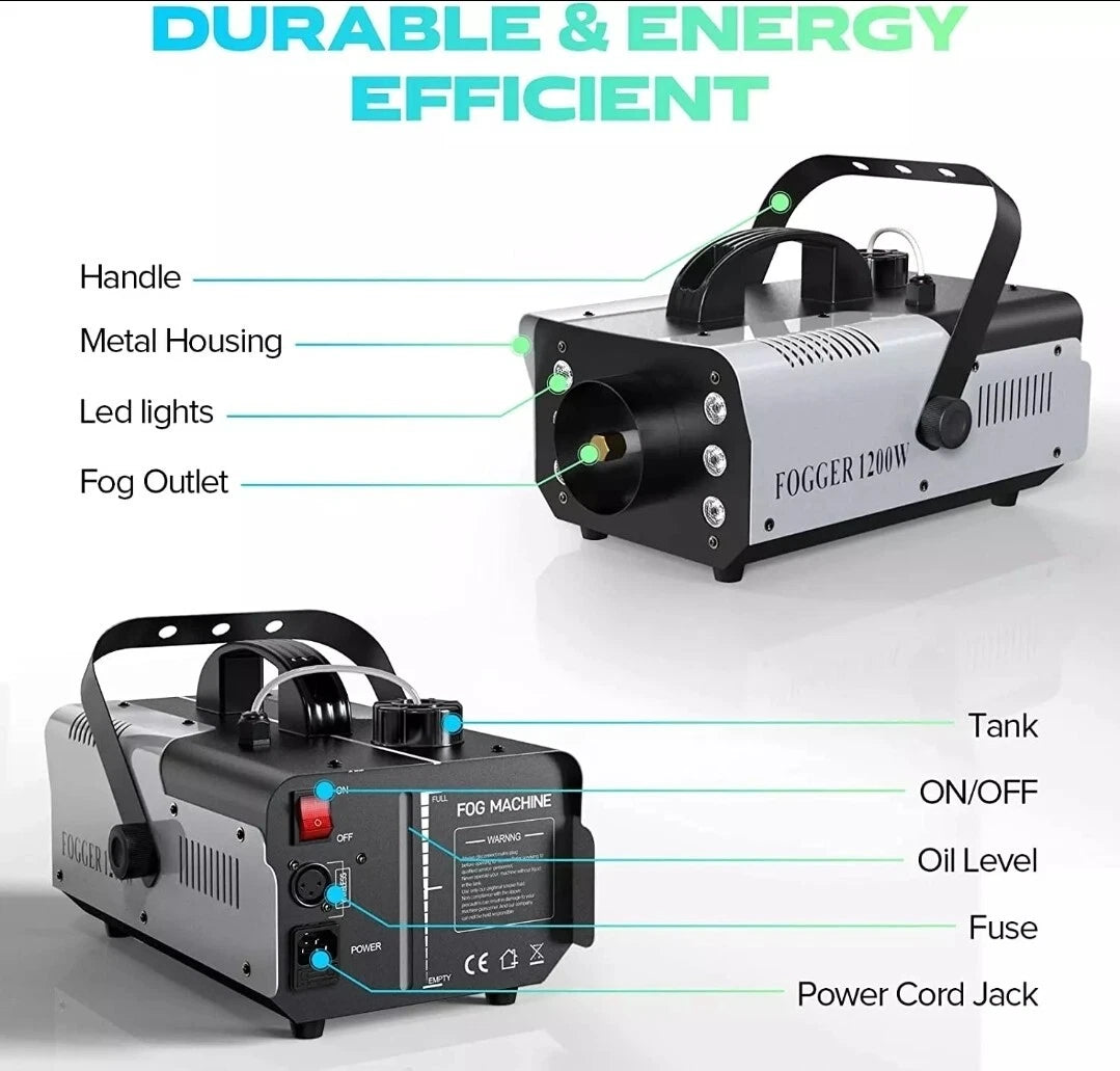 RGB 6 LED 1200W Smoke Fog Machine with Remote Control DJ Party Stage Wedding