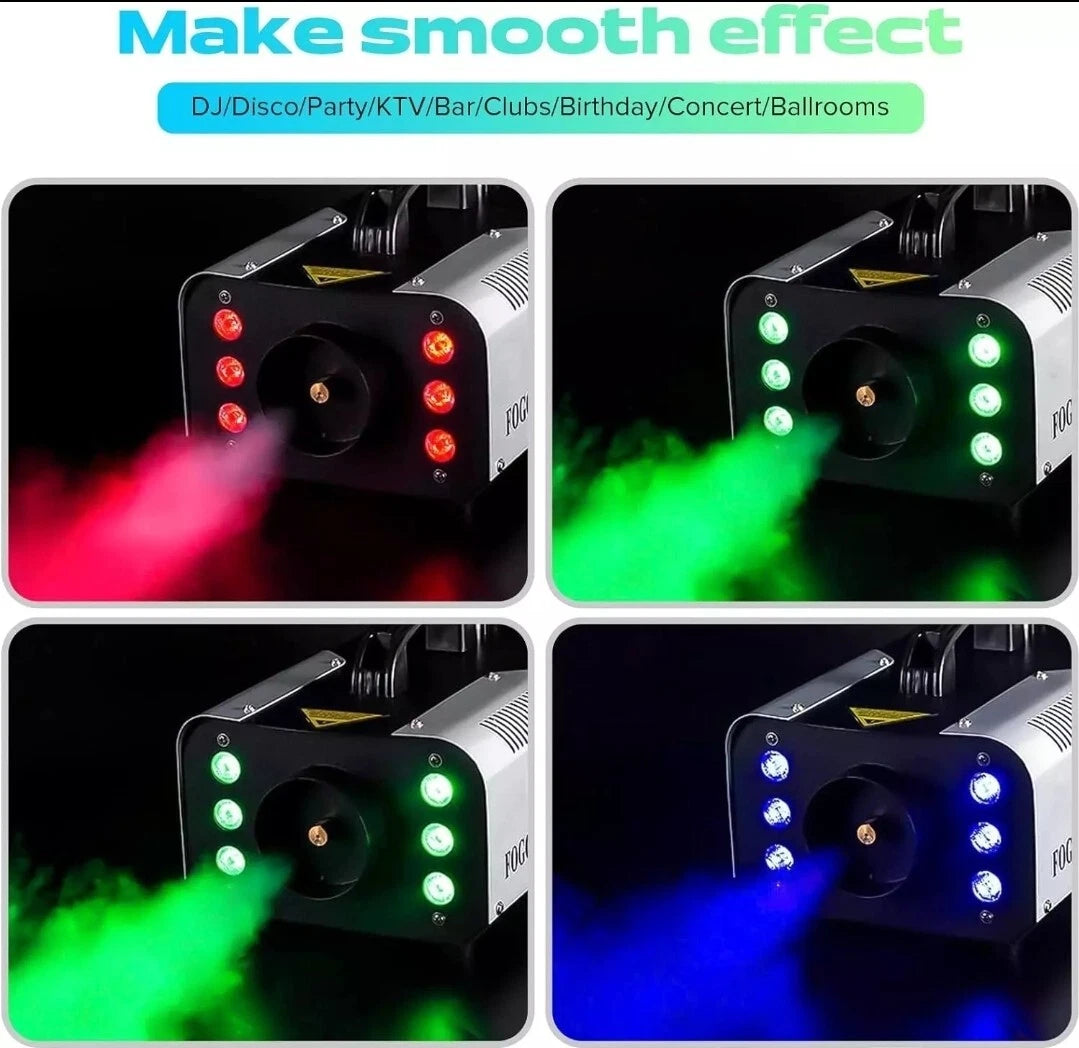 RGB 6 LED 1200W Smoke Fog Machine with Remote Control DJ Party Stage Wedding