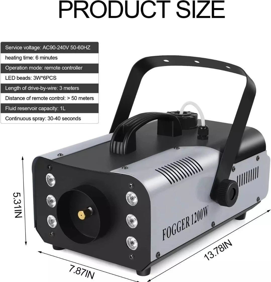 RGB 6 LED 1200W Smoke Fog Machine with Remote Control DJ Party Stage Wedding